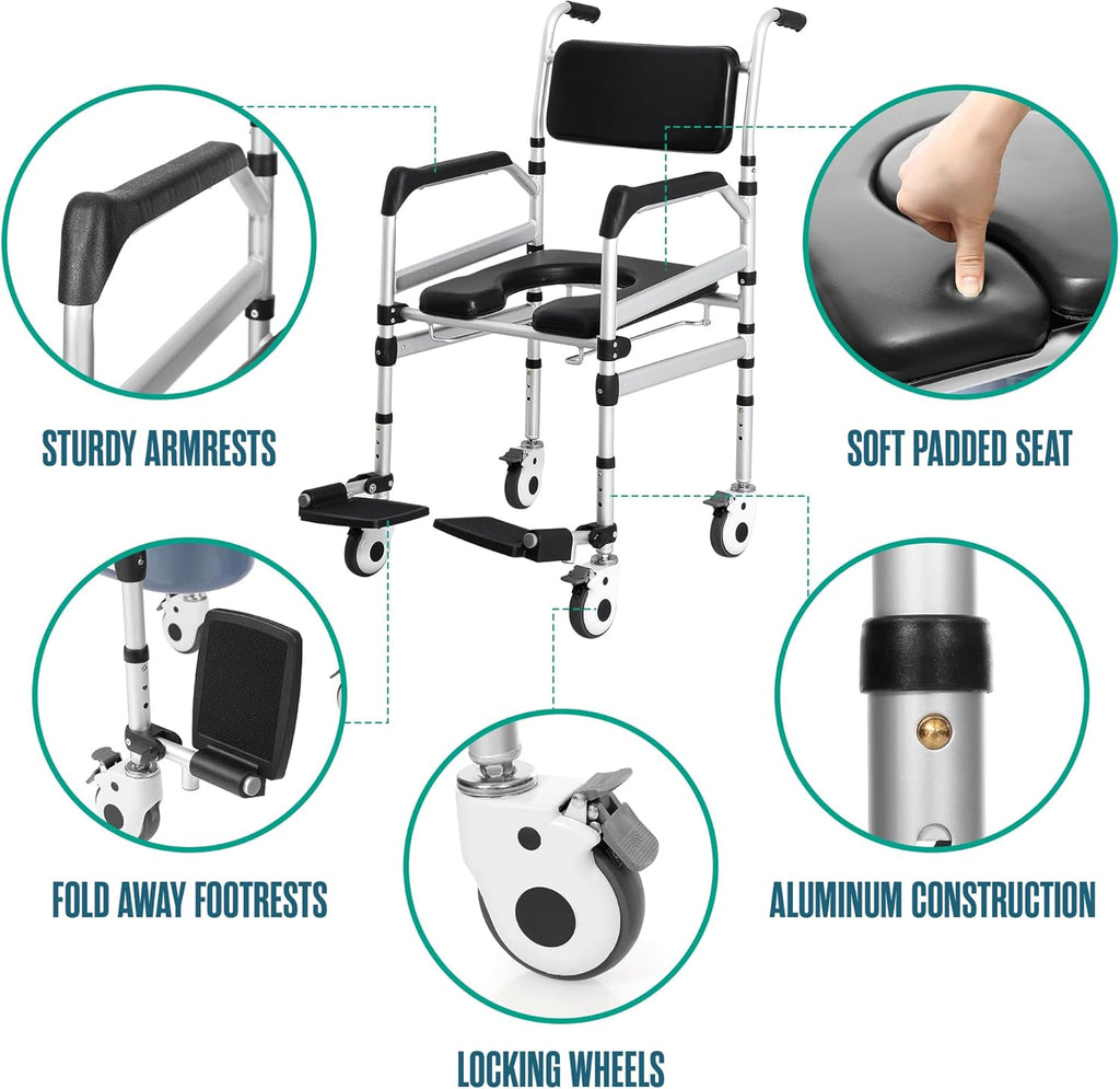 Shower Chair with Wheels, Height Adjustable Z83256