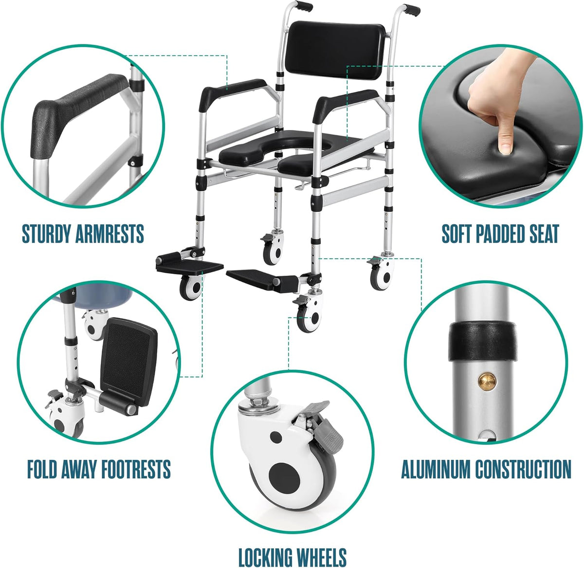 Shower Chair with Wheels, Height Adjustable Z83256