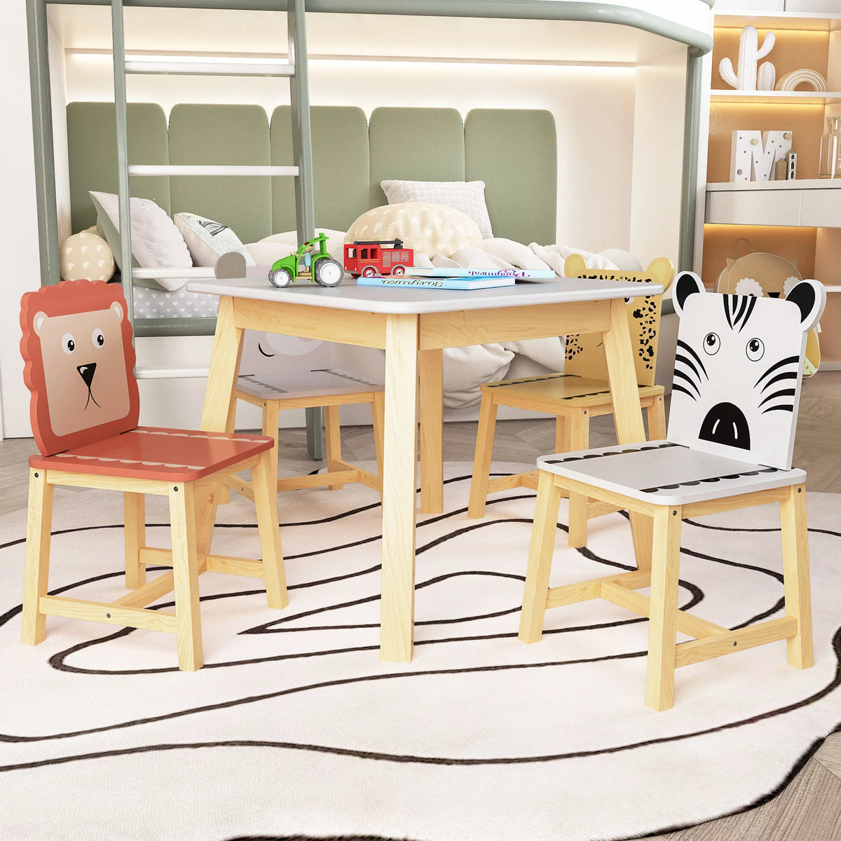 Kids Table and Chair Set 5-Piece Wood White L8720