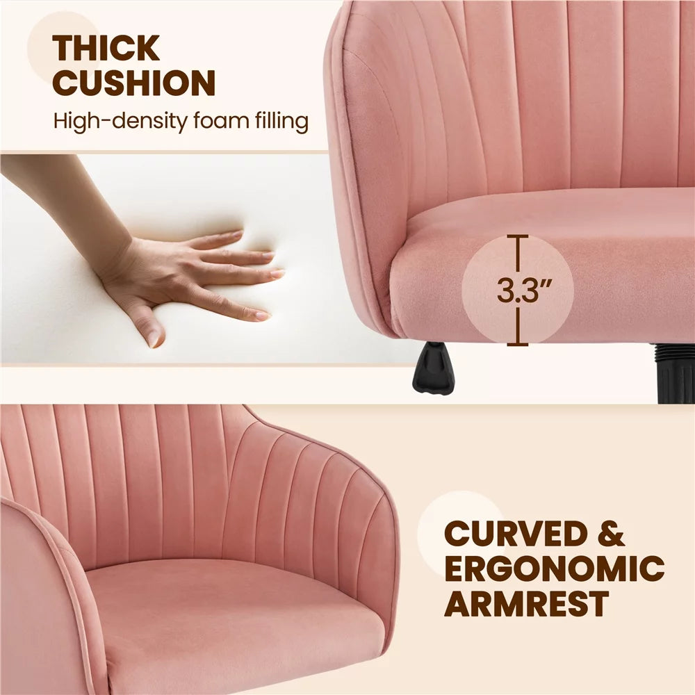 Pink Velvet Height-Adjustable Swivel Desk Chair O360