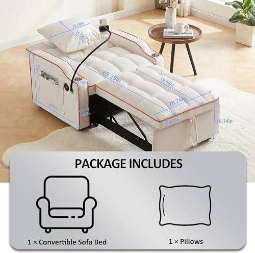 Creamy White 3-in-1 Convertible Sofa Bed X142