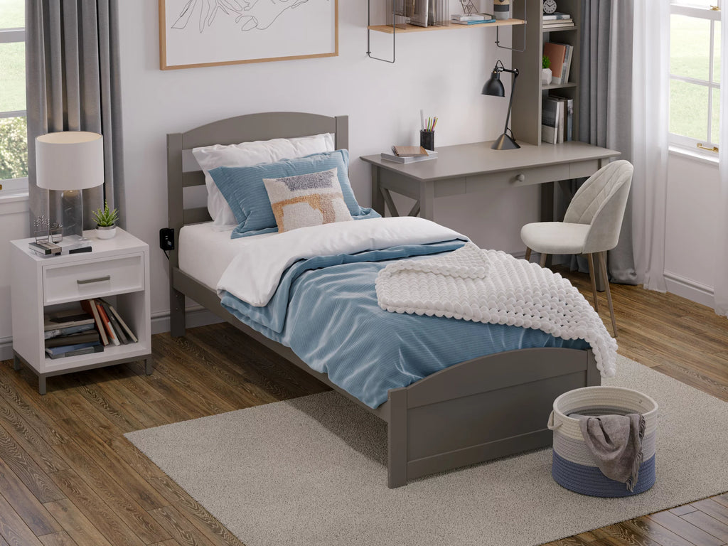 14" Twin XL Grey Wood Platform Bed Frame with Headboard and Footboard E494090