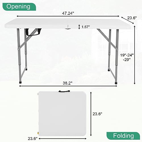 4 FT Heavy Duty Plastic Folding Table with Carrying Handle C29288
