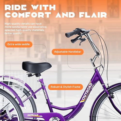 24 Inch Blue 7-Speed Adult Tricycle with Large Basket S322158