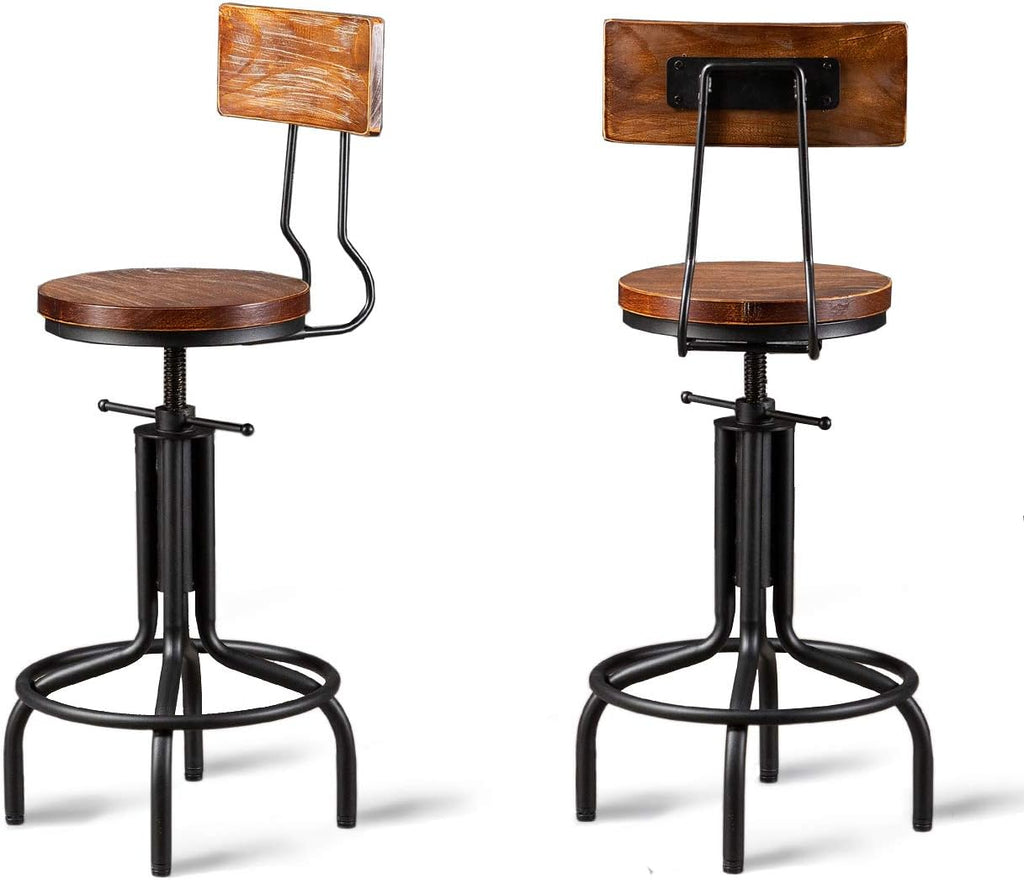 Adjustable Height Metal Bar Stool with Backrest Set of 2 U10763