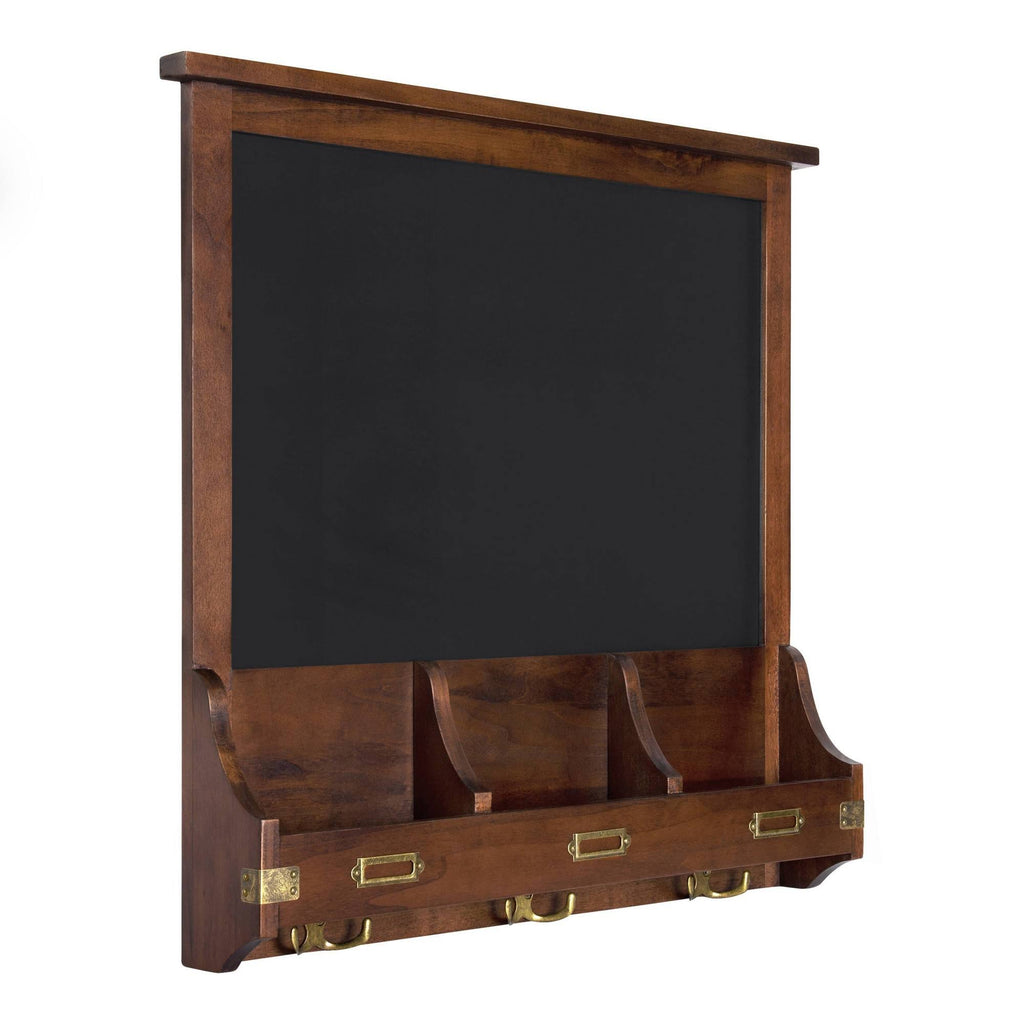 Decorative Rustic Wood Home Organizer with Chalkboard, Pockets, and Key Hooks I1773