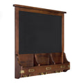Decorative Rustic Wood Home Organizer with Chalkboard, Pockets, and Key Hooks I1773