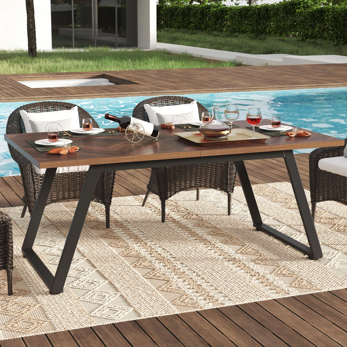 Rectangle Wooden Dining Table with Steel Legs V111504