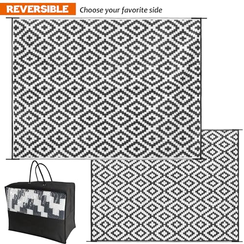 Waterproof Reversible Outdoor Rug 5x8 ft Black & Beige N29412