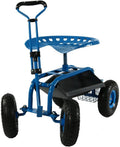 Blue Garden Cart with Swivel Seat and Utility Basket R996