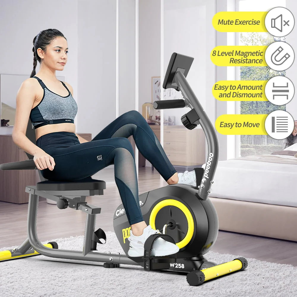 Recumbent Stationary Exercise Bike Adjustable Magnetic Resistance J841