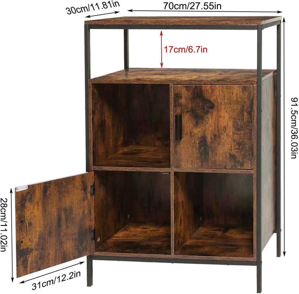 Rustic Brown Storage Cabinet with 2 Doors and Open Shelves C8042