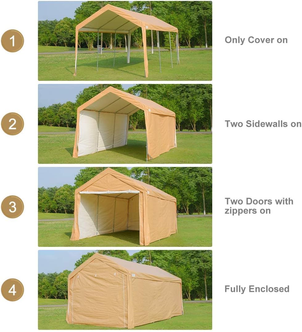 Beige Adjustable Heavy Duty Carport Canopy Q1468