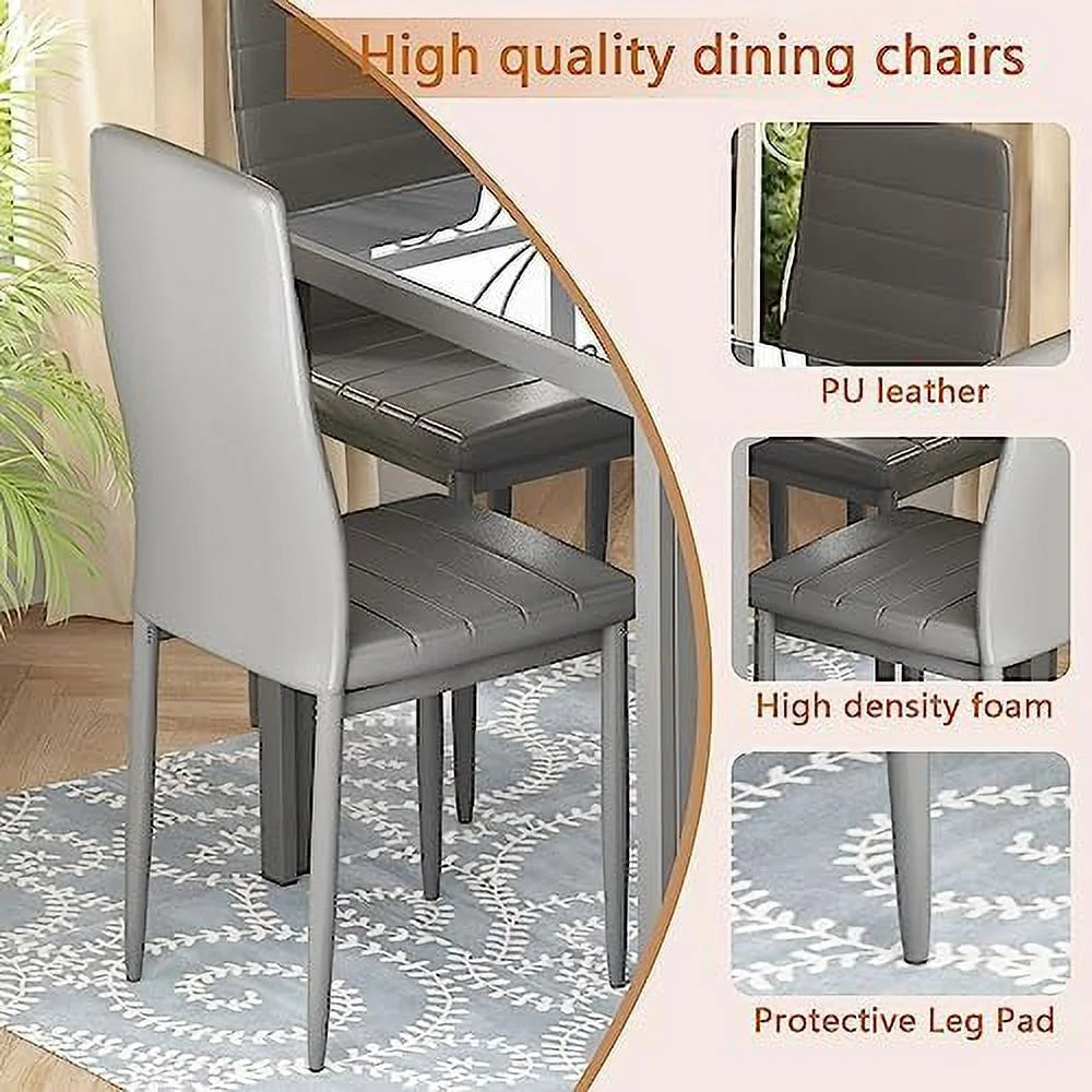 5 Piece Faux Marble Dining Table and PU Leather Chairs Set W491680