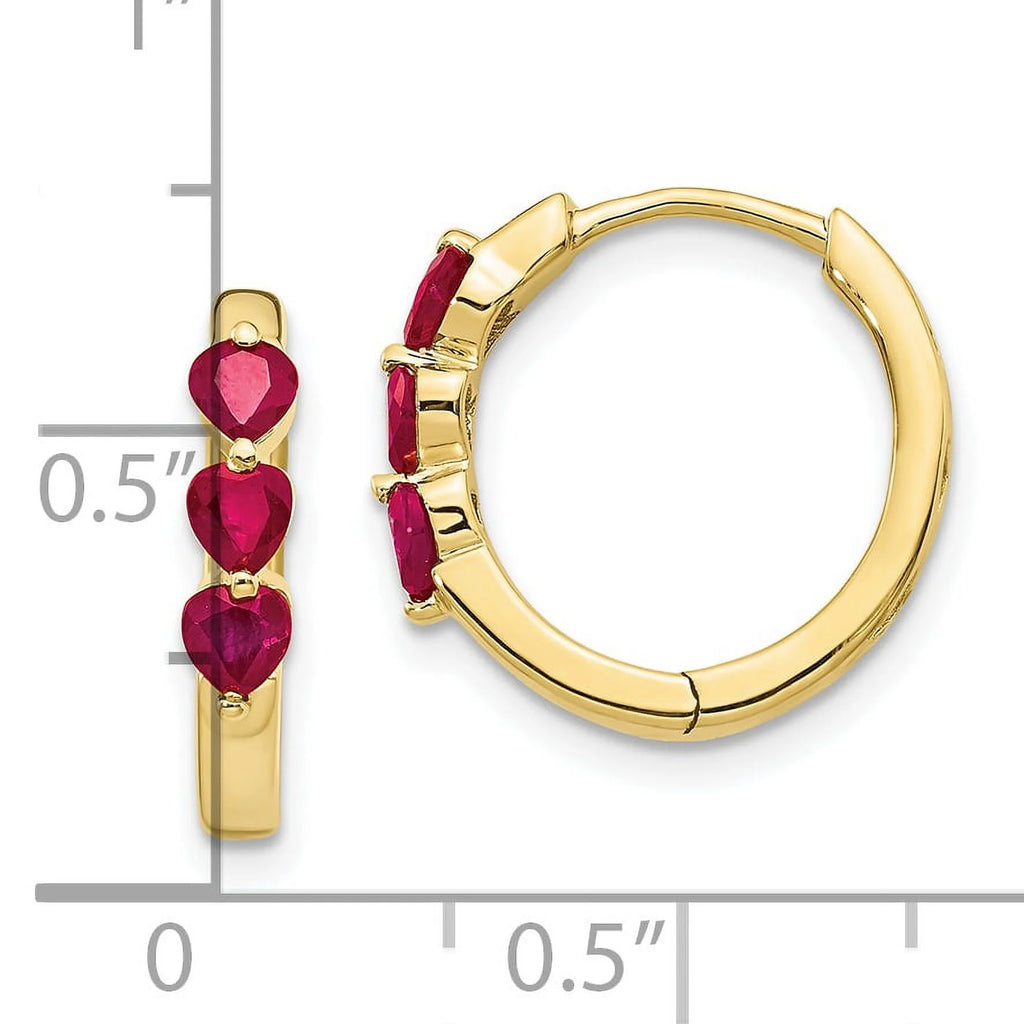 10K Yellow Gold Created Ruby Hinged Hoop Earrings U806618