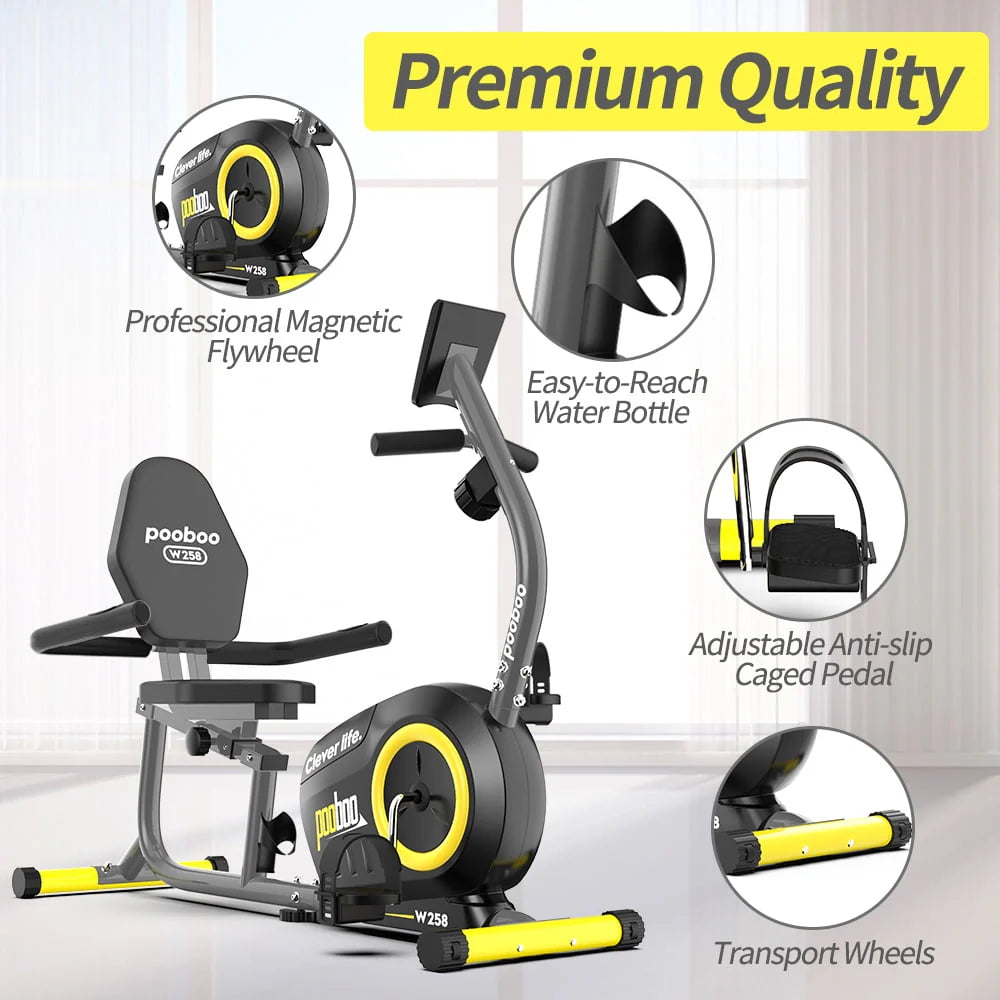 Recumbent Stationary Exercise Bike Adjustable Magnetic Resistance J841