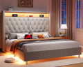 Queen Size Upholstered Bed Frame with Headboard Storage J6229