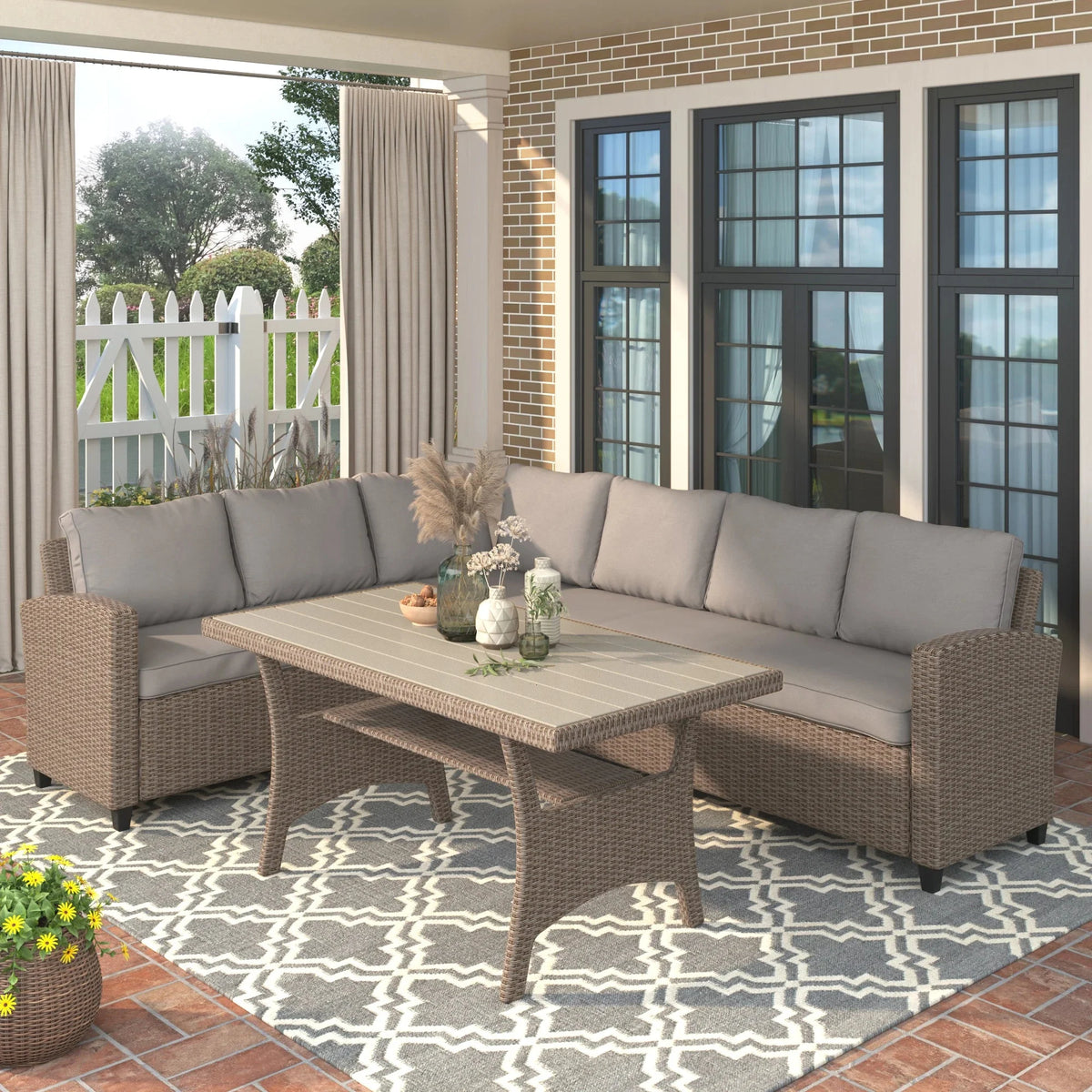 PE Rattan Wicker Sectional Sofa Set with Table M80092