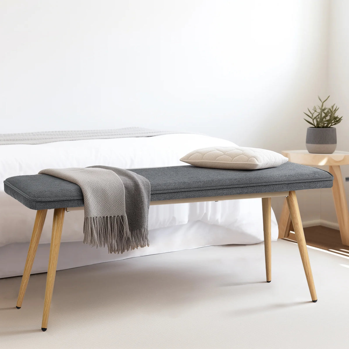 Charcoal Gray Upholstered Tufted Bench D269