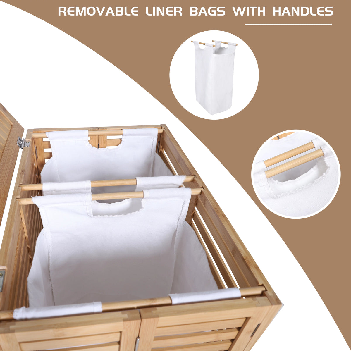 Foldable Bamboo Laundry Hamper with Lid and Liner Bag V74693