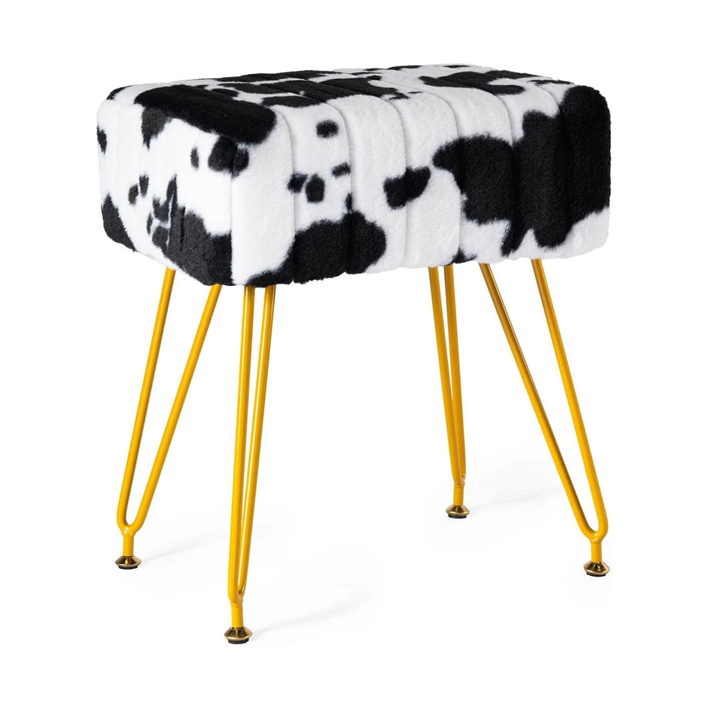Faux Fur Vanity Stool with Golden Metal Legs B7023