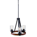 3 Light Distressed Black Faux Wood Chandelier with Clear Seedy Glass S661