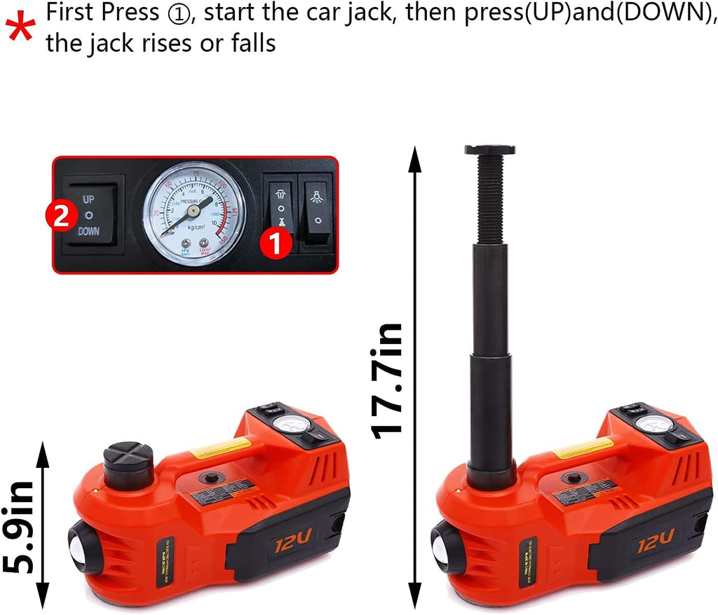 5 Ton 12V Electric Hydraulic Car Jack Kit with Impact Wrench and Tire Inflator Pump B937972