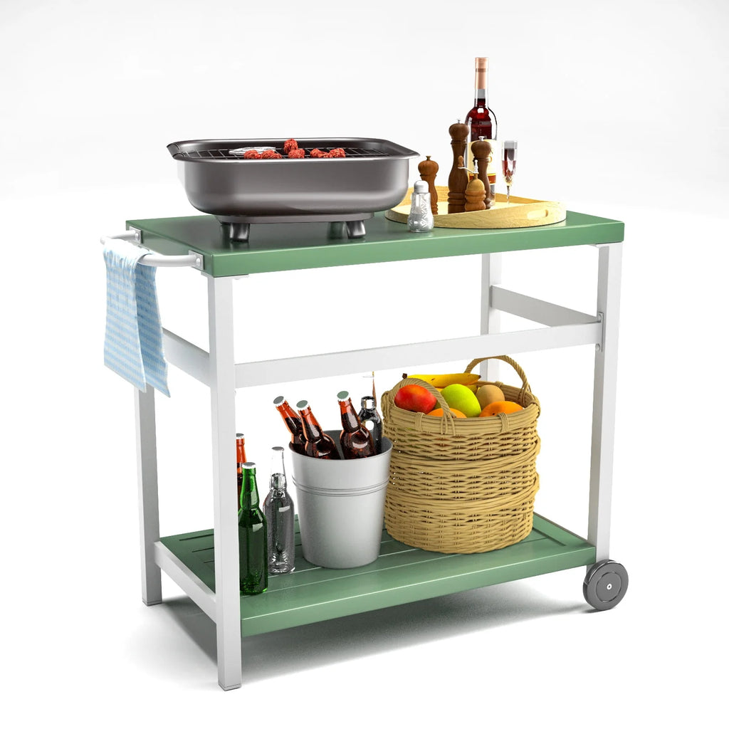 Outdoor Dining Cart Table Aluminum Grill Table with Wheels A857