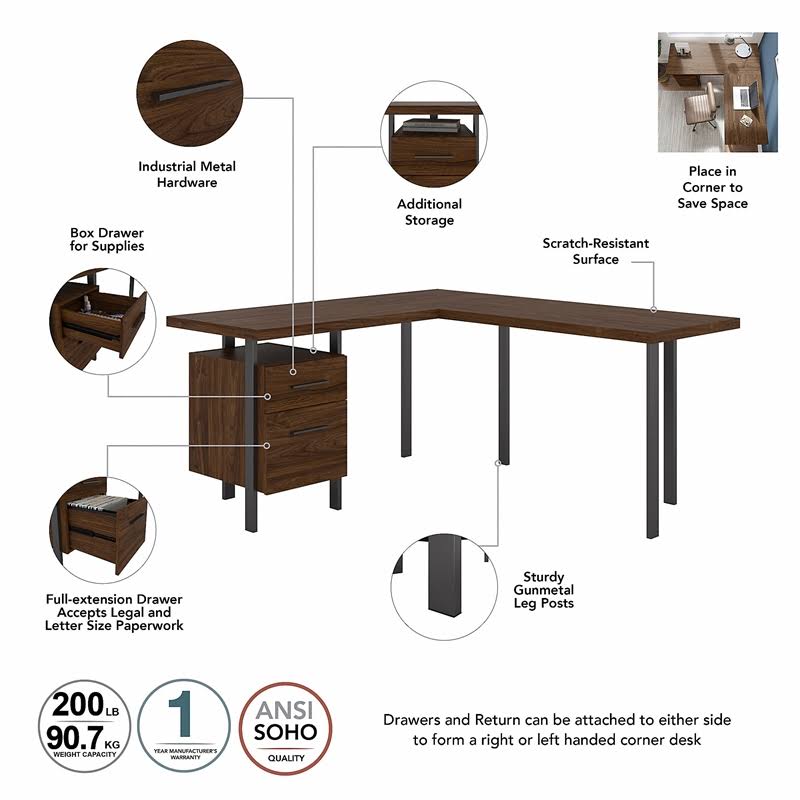 60W L Shaped Desk with Lateral File Cabinet S613894