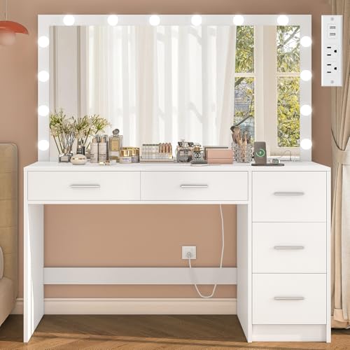 Black Makeup Vanity Desk with Mirror and 5 Drawers T193427
