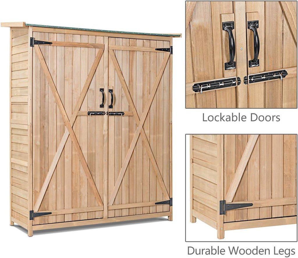 Outdoor Wooden Storage Cabinet with Double Lockable Doors I809618