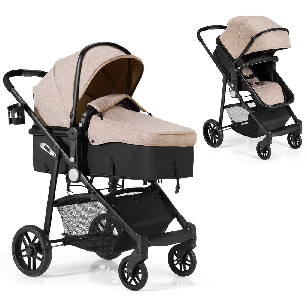 2 in 1 Convertible Bassinet Stroller with Cup Holder (Black) B74080