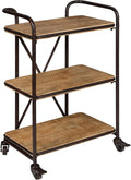 Wood and Metal 3 Tiered Rolling Bar Cart S791313