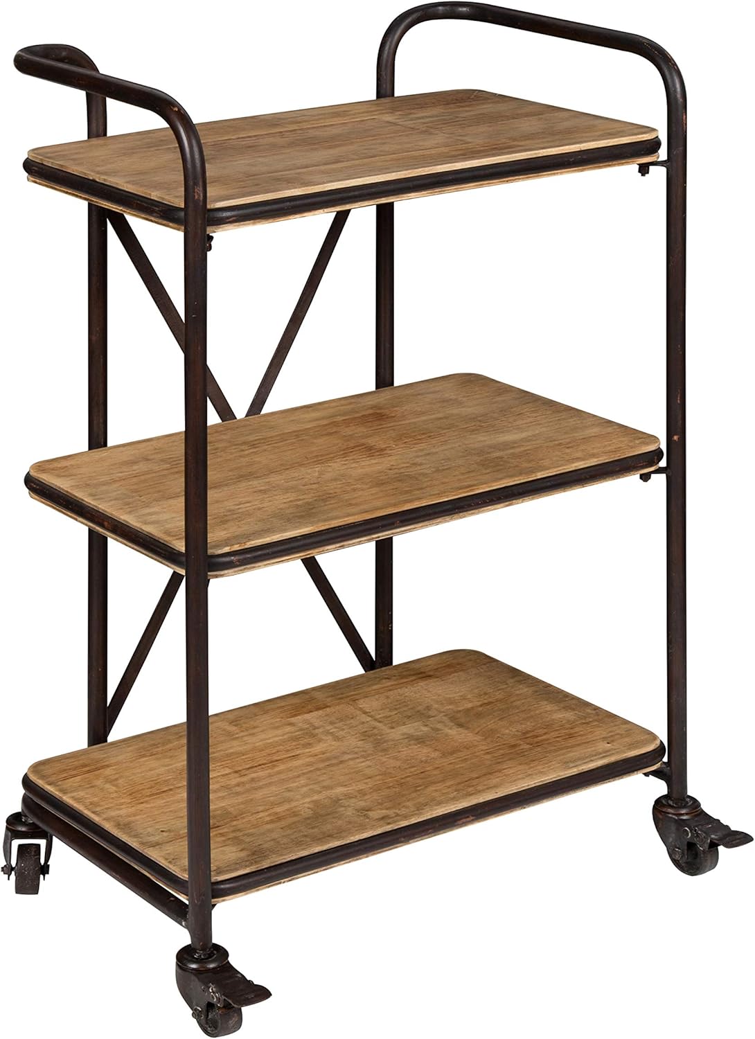 Wood and Metal 3 Tiered Rolling Bar Cart S791313