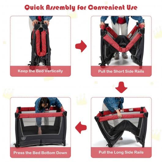 Red 4-in-1 Convertible Portable Baby Play Yard with Toys and Music Player O45007