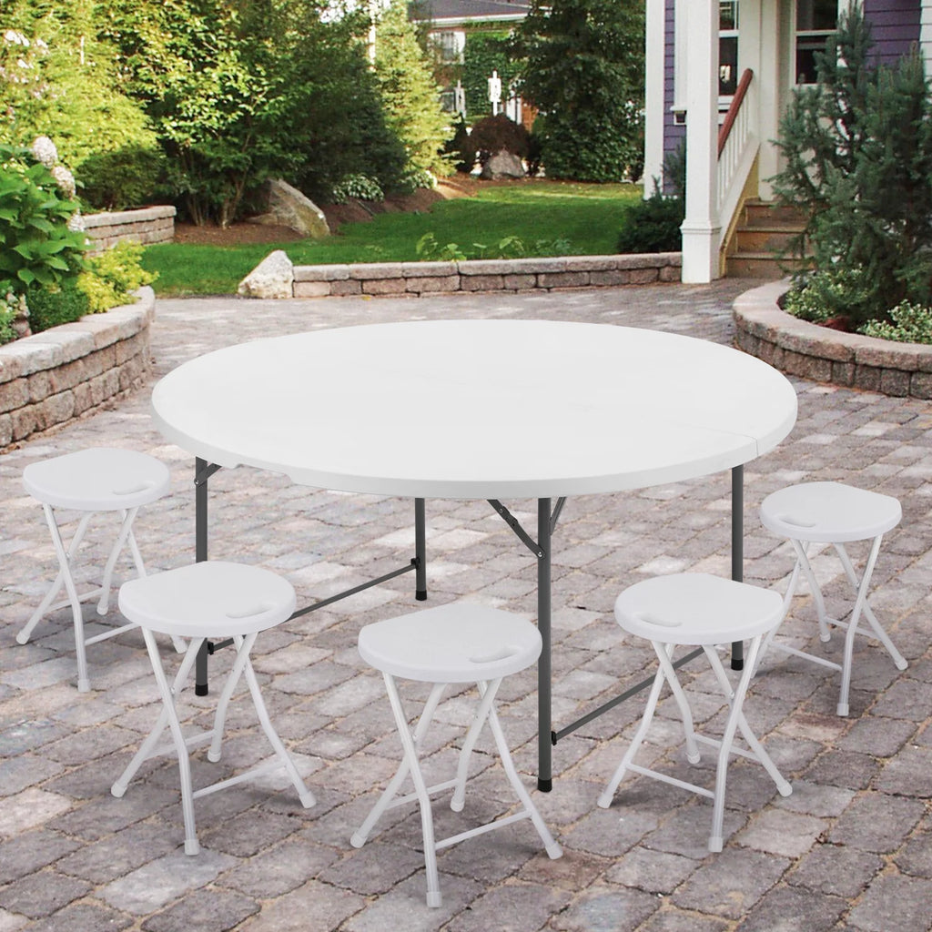 5Ft White Bi-Fold Plastic Table Set of 5 F8526