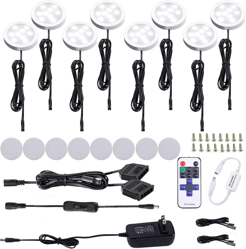 Black Cord Aluminum Puck Lights 8 Pack Dimmable with RF Wireless Remote Control K62520