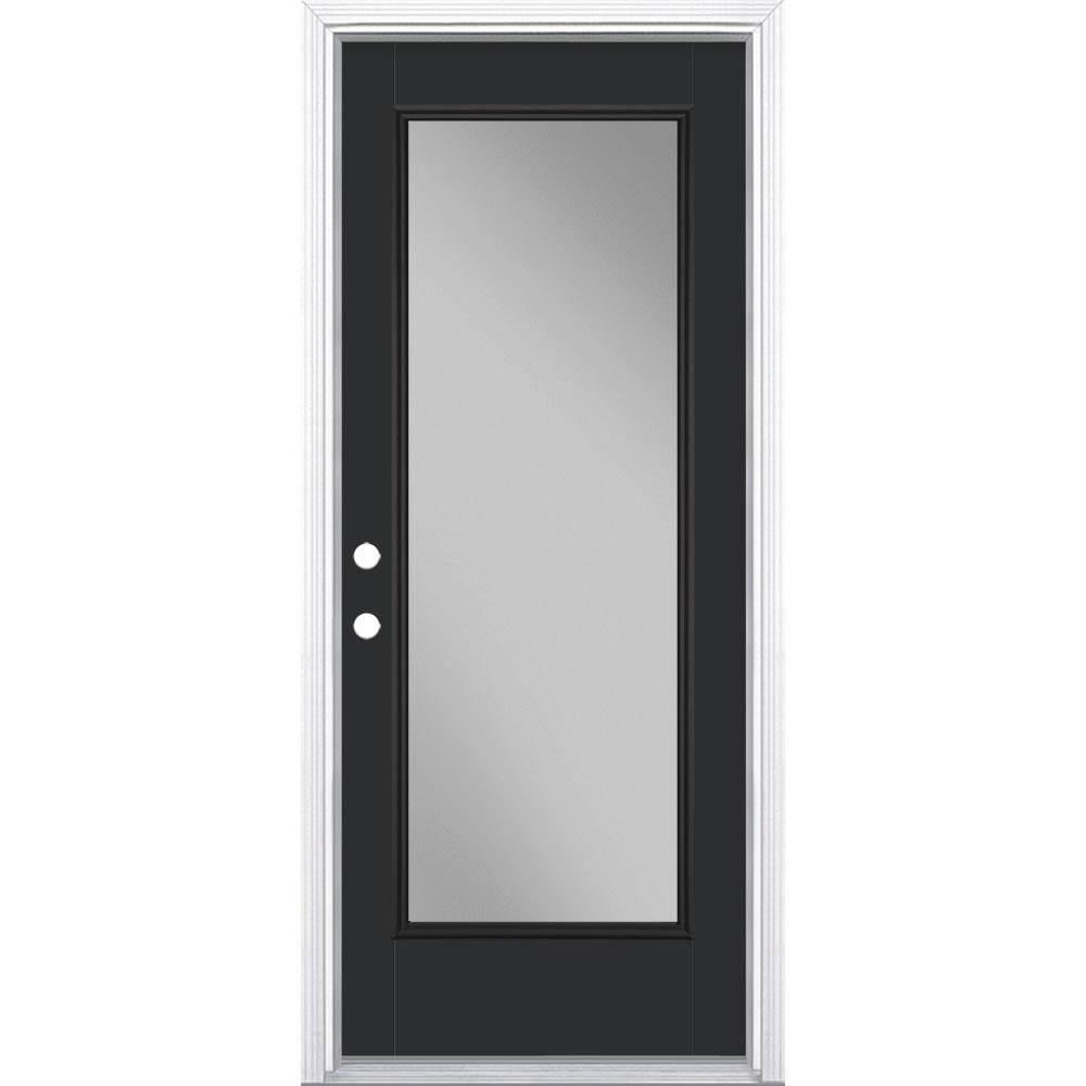 32 in. x 80 in. Full Lite Jet Black Right-Hand Inswing Painted Smooth Fiberglass Prehung Front Door with Brickmold E9002