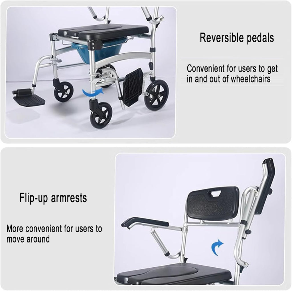 4 in 1 Portable Shower Commode Chair with Wheels D207