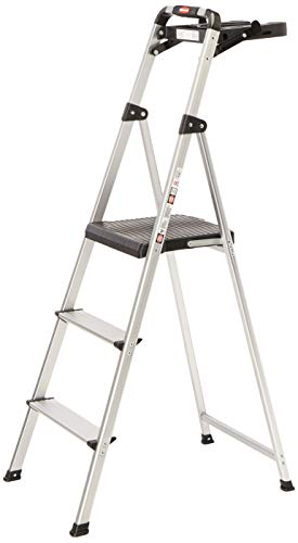 3-Step Lightweight Aluminum Folding Step Ladder with Project Tray, Gray A669837