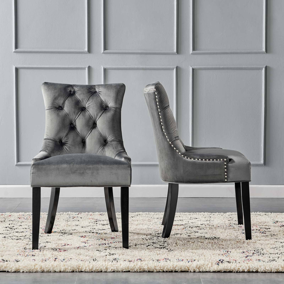 White Tufted Performance Velvet Dining Side Chairs Set of 2 S9394