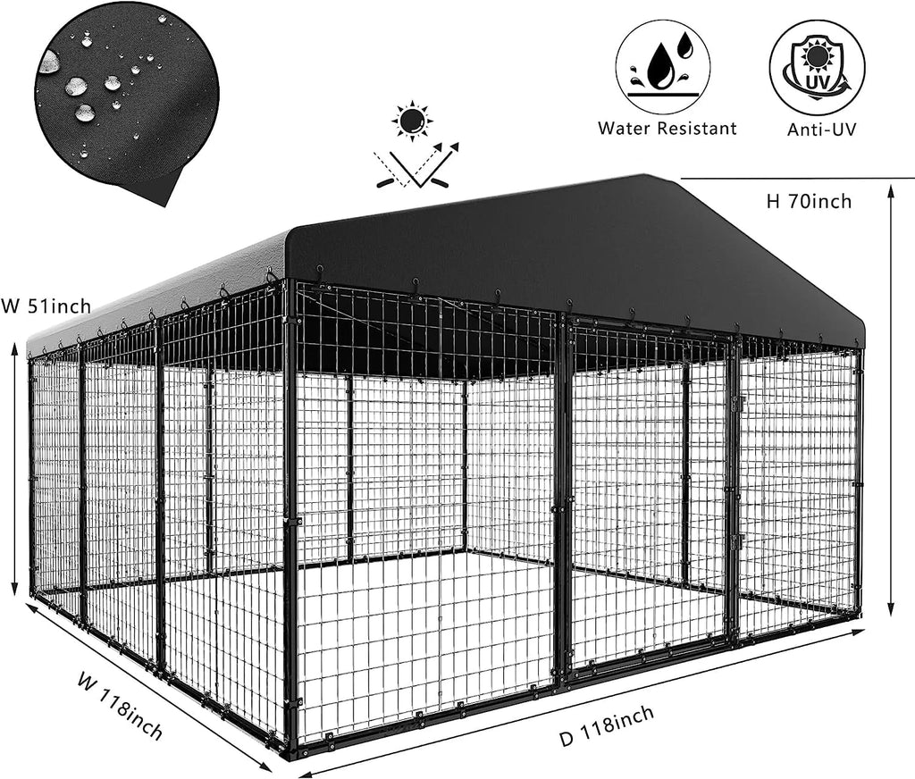Large Heavy Duty Galvanized Steel Outdoor Dog Kennel S51350
