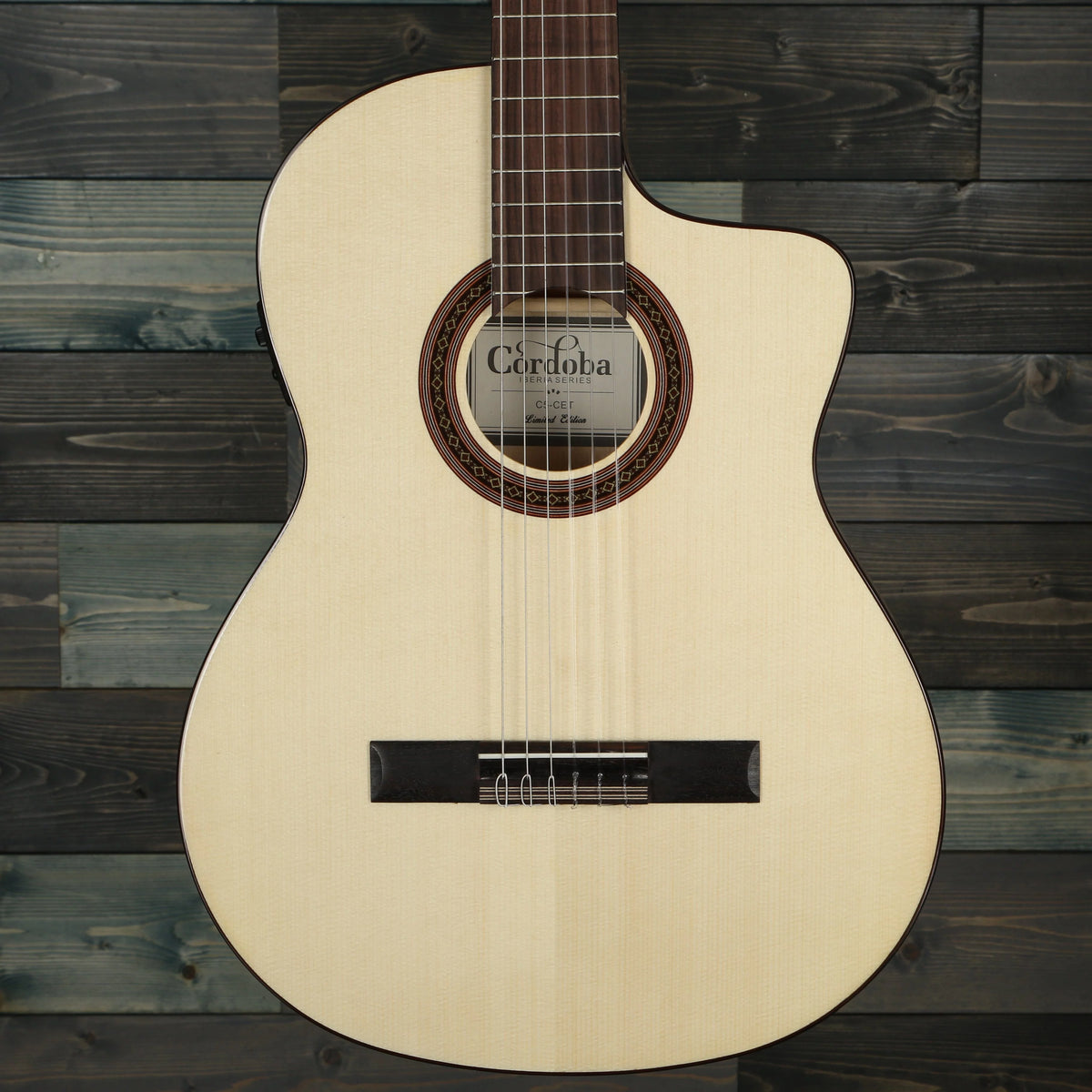 Spalted Maple Thin Body Cutaway Classical Acoustic-Electric Nylon String Guitar U16603
