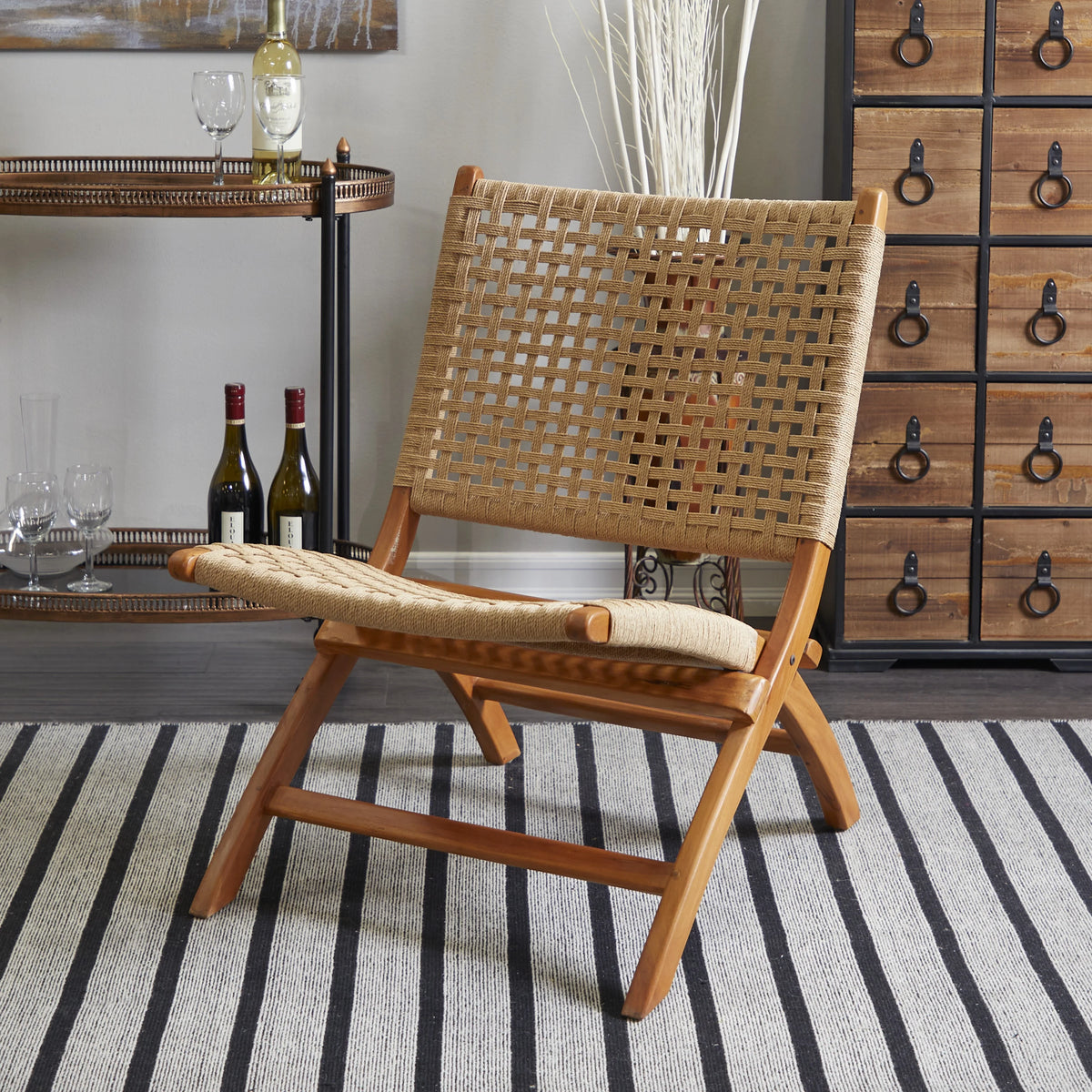 Brown Wood Handmade Woven Lounge Chair F643