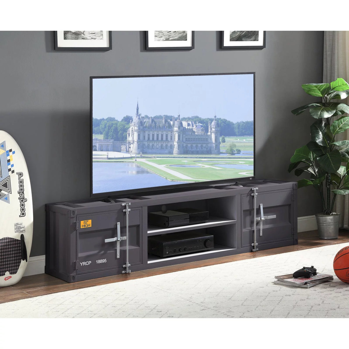2-Door Metal Frame TV Stand with Shelves G82237