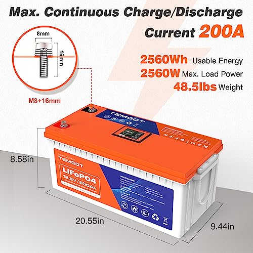 12V 300AH LiFePO4 Lithium Battery with Smart Display & APP Monitoring, 200A BMS, 2560W Load Power, 5000+ Cycles L565