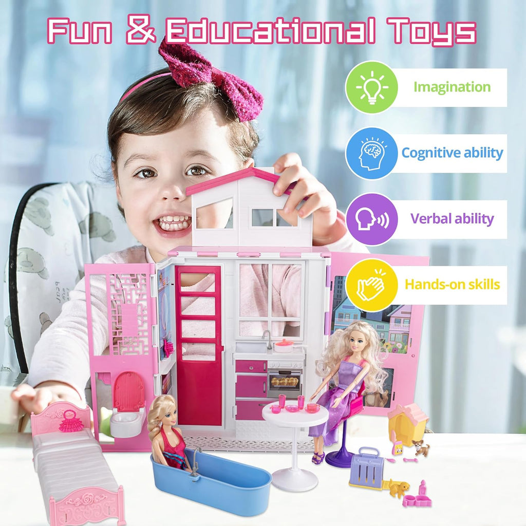 2-Story Doll House with 25+ Pcs Furniture & Accessories X83536