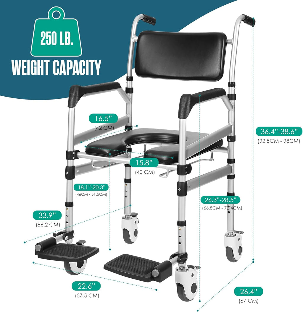 Shower Chair with Wheels, Height Adjustable Z83256