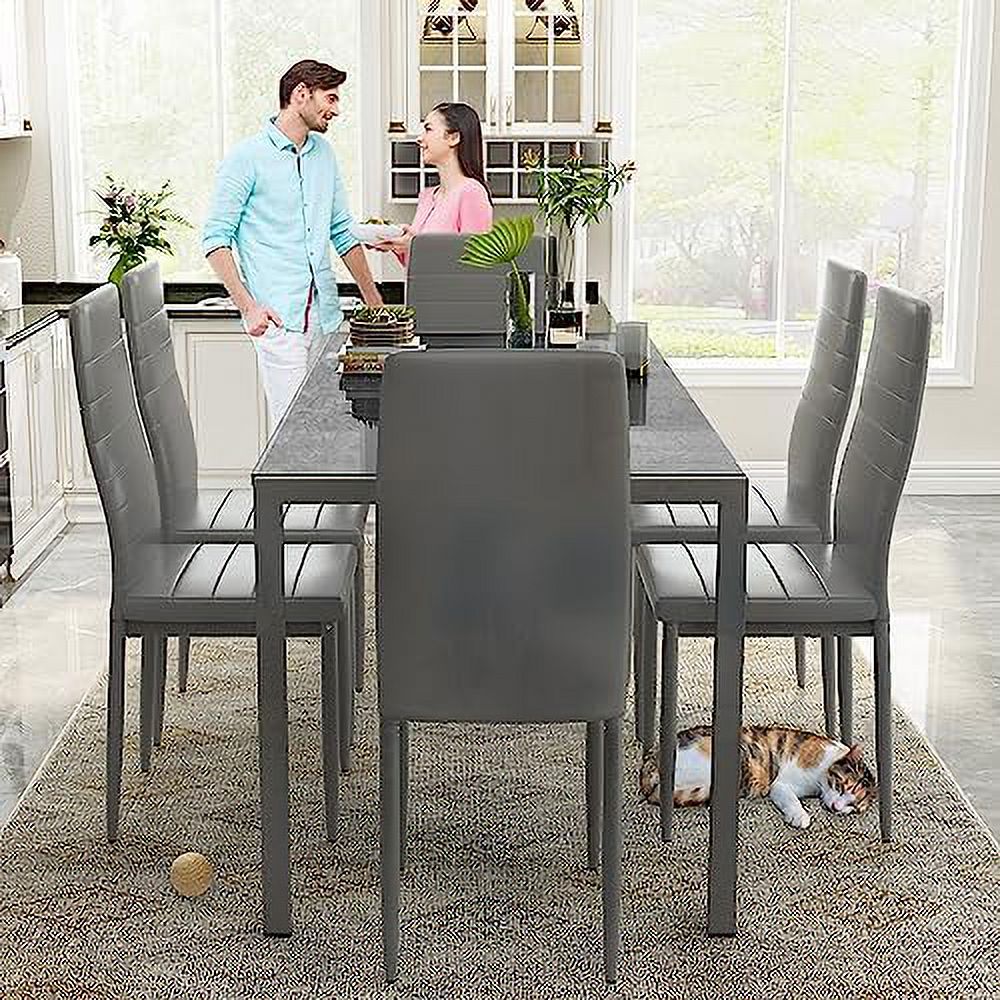 5 Piece Faux Marble Dining Table and PU Leather Chairs Set W491680