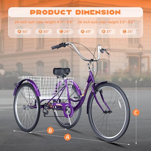 24 Inch Blue 7-Speed Adult Tricycle with Large Basket S322158